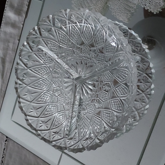 3 divided tray dish etched and cut crystal shabby chic diamond 💎 stars 🌟 - Picture 11 of 13